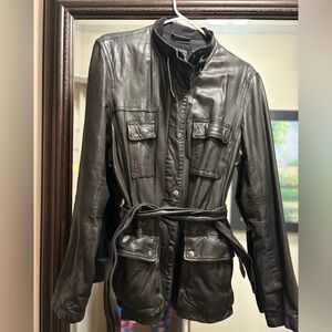 GAP Black Leather Jacket with Buckle Detail